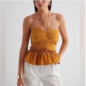 Express Halter Neck Ruched Peplum Top